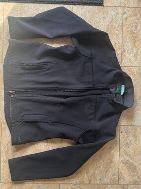 LL Bean Jacket Womens M-Regular Black Full Zip Nylon Fleece Lining Front Pockets